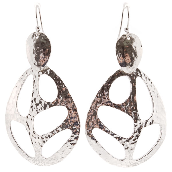 Wholesale hammered silver dangling earrings abstracted leaf patterns inches