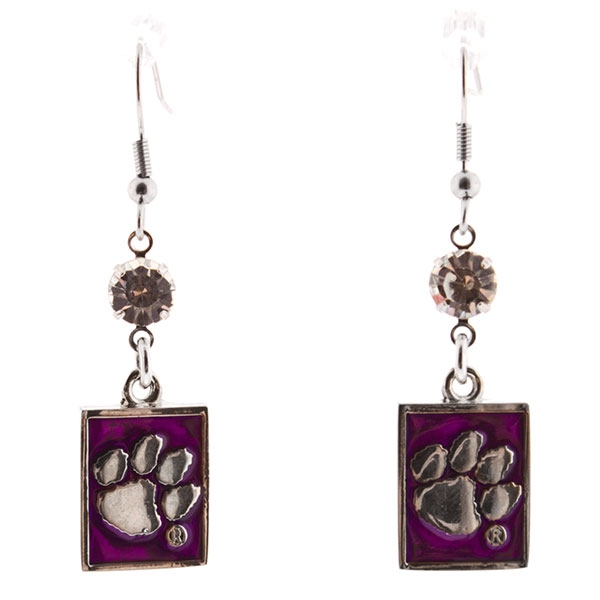 Wholesale add Gameday accessories cute polished silver purple tiger paw earrings