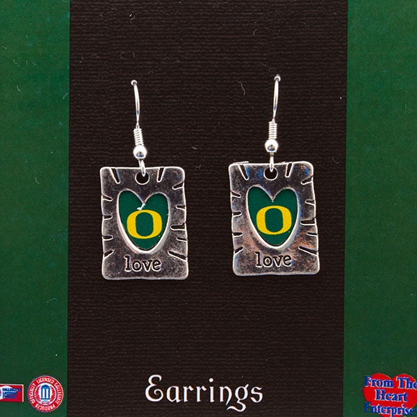 Wholesale polished silver rectangle Earrings heart cut out love inscribed below