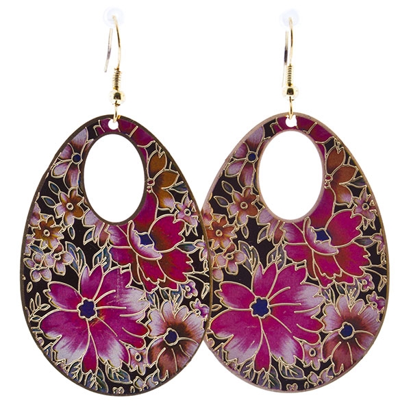 Wholesale teardrop earrings floral garden black gold accents