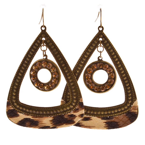 Wholesale inch cheetah print brown triangular earrings brown tan fabric danglin