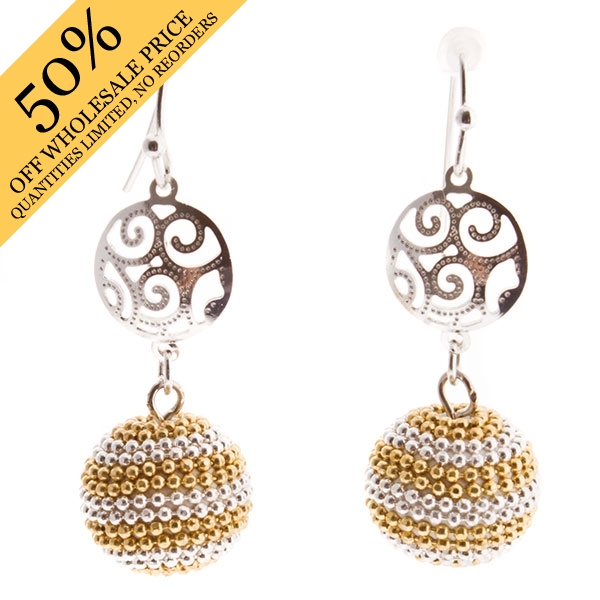 Wholesale earrings gold filigree medallion suspended gold silver beaded ball