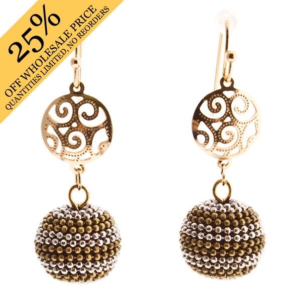 Wholesale antique gold silver beaded ball filigree earrings