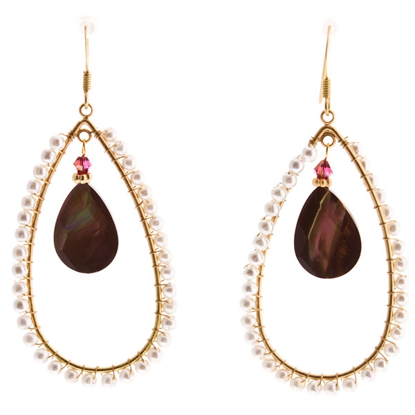 Wholesale dangling oval earrings pearl beads earrings dangling brown stone dang