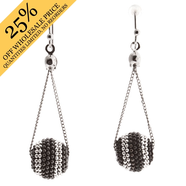 Wholesale silver toned chain earrings small silver hematite beaded ball