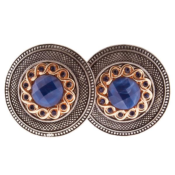 Wholesale silver medallion earrings smokey blue center