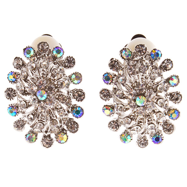 Wholesale clip earrings sunburst iridescent crystal rhinestones