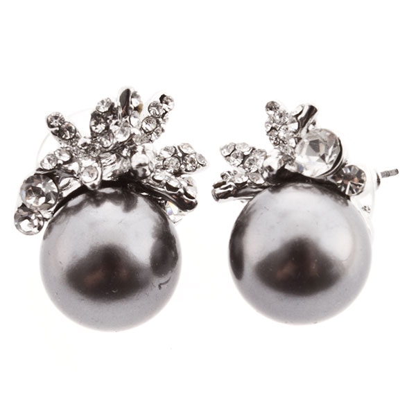 Wholesale earrings silver pearl beads clusters tiny crystal rhinestones