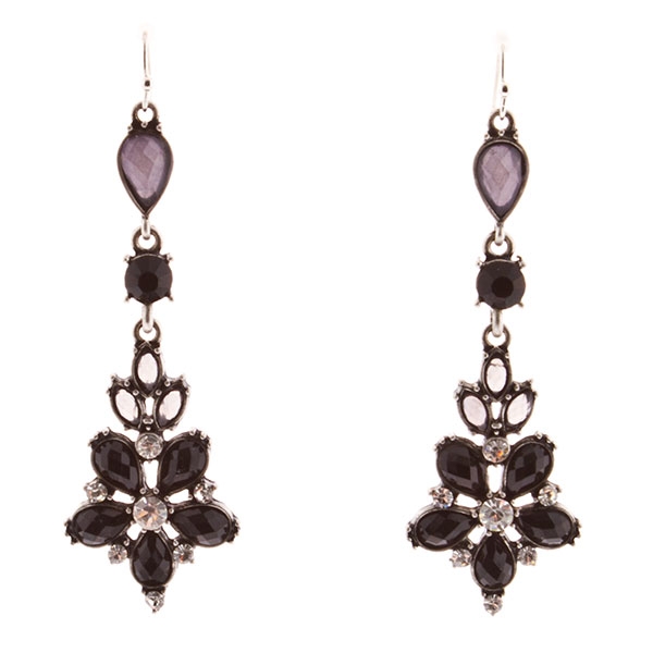 Wholesale dangling earrings floral black onyx stones
