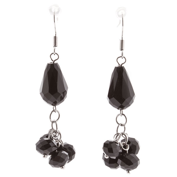 Wholesale dangling silver earrings faceted black teardrop bead clusters approx i