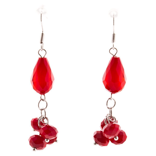 Wholesale dangling silver earrings faceted ruby red teardrop bead clusters appro