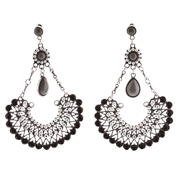 Wholesale earrings silver jet tones chandelier