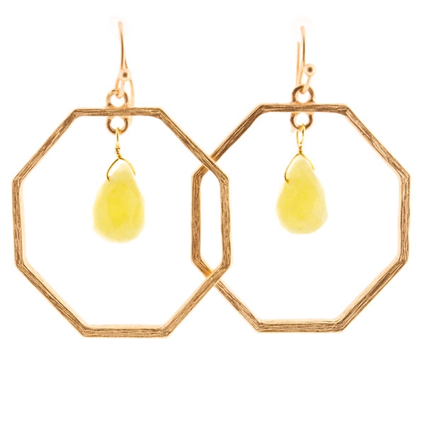 Wholesale earrings gold hoop drop citrine yellow natural stone