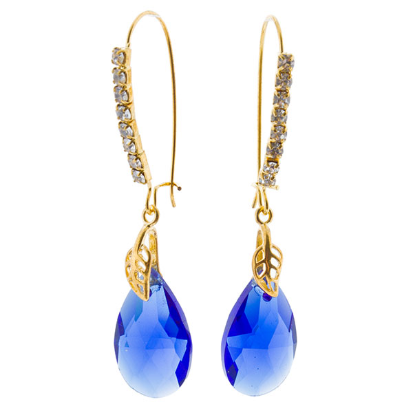 Wholesale approx earrings gold finish ocean blue teardrops crystal rhinestone ac