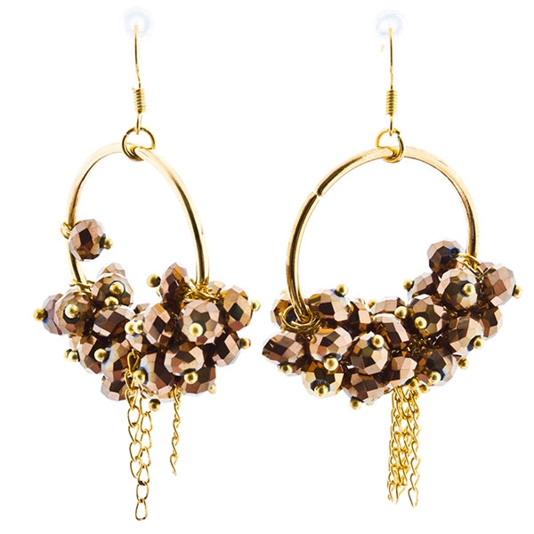 Wholesale earrings gold finish clusters chocolate gold beads dangling chain acc