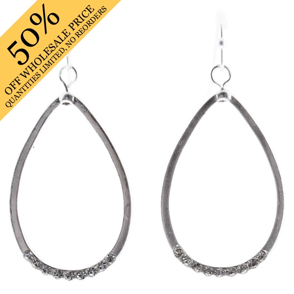 Wholesale delicate matte silver toned teardrop earrings small cz accents inches