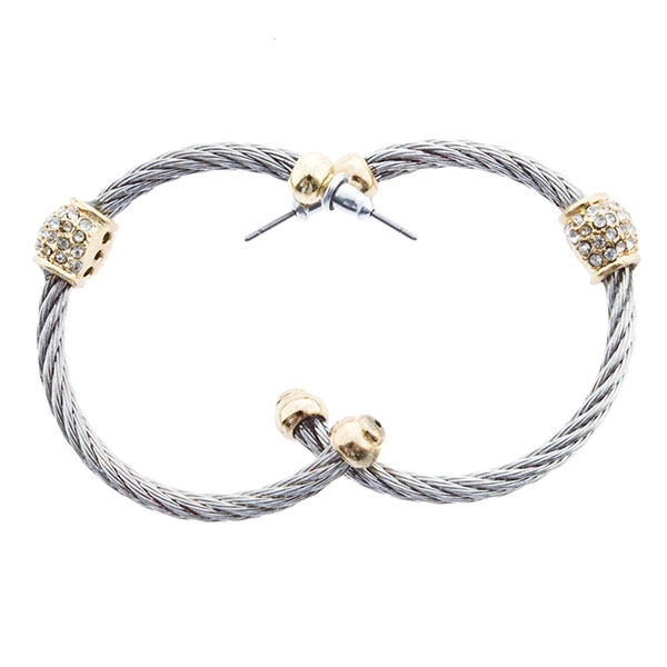 Wholesale inch silver post earrings open hoop silver braided metal gold bead to