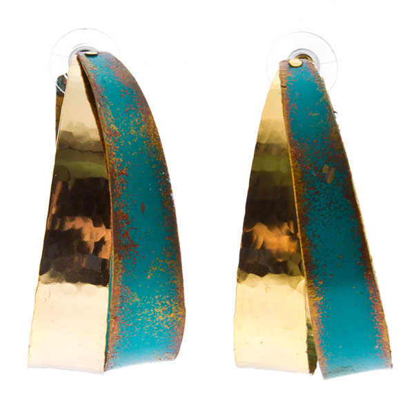 Wholesale triangular earrings turquoise gold accents