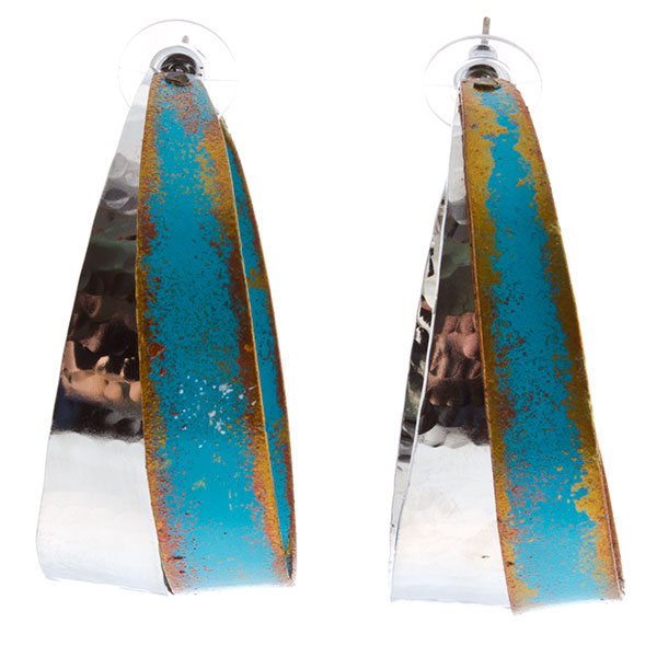 Wholesale triangular earrings mixed finish turquoise gold accents