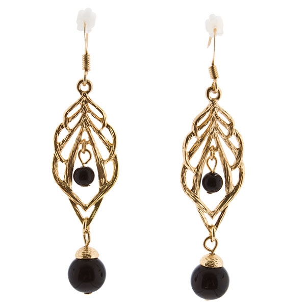 Wholesale earrings gold finish black onyx drop beads