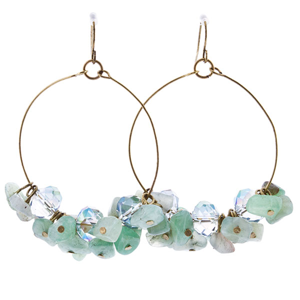 Wholesale inch antique gold hoop earrings green aventurine nugget slides