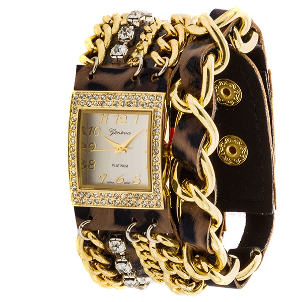 Leopard cowhide rhinestone watch Leopard Rhinestone Unique Ladies Watch main image 2