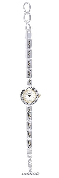 Wholesale silver Gold Metal Band Watch w Brushed Silver Dial Polished Gold Numbe