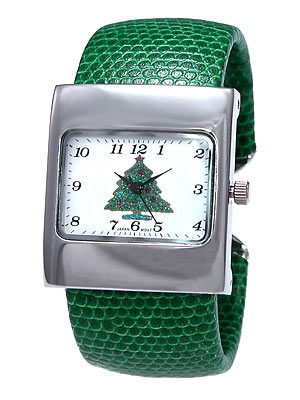 Wholesale green Cuff Watch w Glitter Christmas Tree