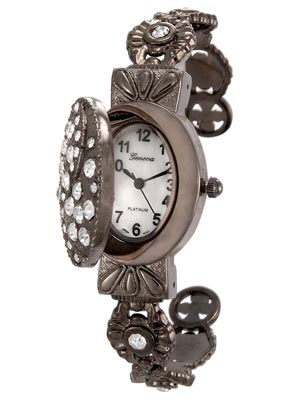 Wholesale cuff Bangle Watch Polished Gun Metal Finish Clear Czs Cubic Zironicas