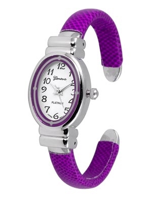 Wholesale purple Faux Skin Petite Women s Children s Watch Polished Silver Watch