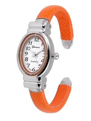 Wholesale orange Faux Skin Petite Women s Children s Watch Polished Silver Watch