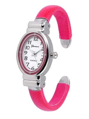 Wholesale hot Pink Faux Skin Petite Women s Children s Watch Polished Silver Wat