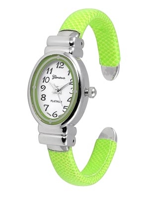 Wholesale lime Green Faux Skin Petite Women s Children s Watch Polished Silver W