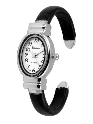 Wholesale black Faux Skin Petite Women s Children s Watch Polished Silver Watch