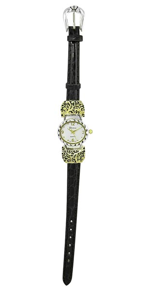 Wholesale polished Gold Silver Black Band Fashion Watch Matt Silver Dial Polishe
