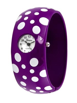 Wholesale purple White Polka Dots Cuff Bangle Watch Mother Pearl Dial Hinge at b