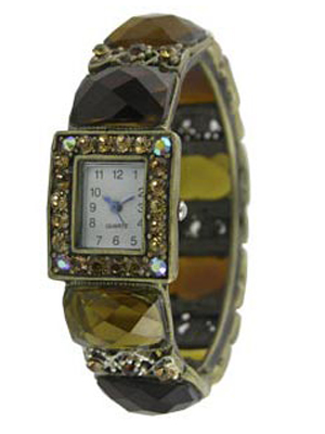 Wholesale oval cuff bangle fashion watch matt antique gold simulated smoky quart