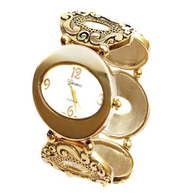 Wholesale stretch band fashion watch polished gold finish Brushed Gold dial gold