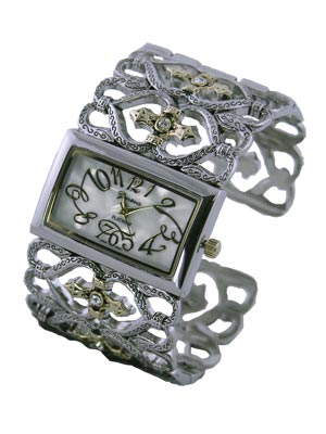 Wholesale oval cuff fashion watch polished gold silver finish simulated diamonds