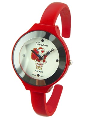 Wholesale red Cuff Bangle Watch Spring Hinges White Dial Santa Clause has Sparkl
