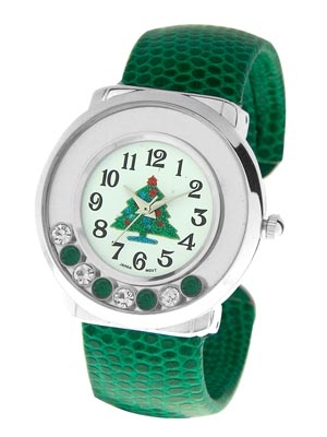 Wholesale christmas Tree Cuff Bangle Watch Sparkles Tree Simulated Rhinestones M
