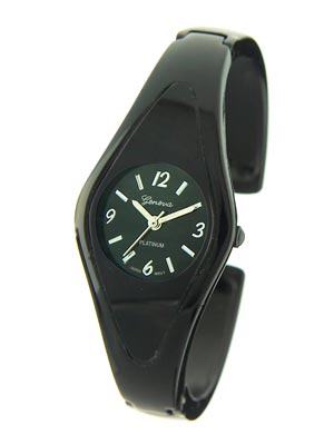 Wholesale mod Retro Cuff Bangle Watch has Spring Hinges Black Metal Band Black P