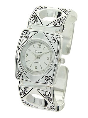 Wholesale etched Designs Polished Silver Cuff Bangle Watch Dial Brushed Silver P