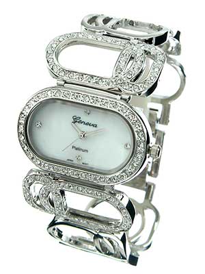Wholesale polished Silver Link Watch Numerous CZs Band Surrounding Dial Markers