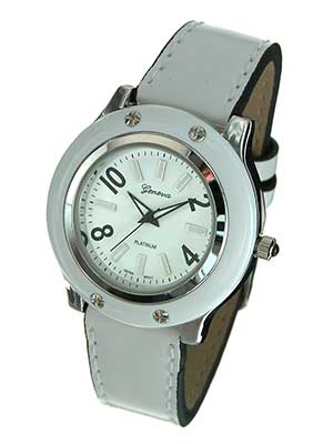 Wholesale white Watch Matching Leather like Band Black Side Trim Numerals White