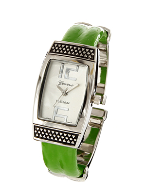 Wholesale silver Cuff Bangle Watch Green Band Brushed Silver Dial Polished Silve
