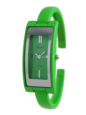Wholesale green Metal Band Cuff Bangle Watch Brushed Silver Framing Green Dial S