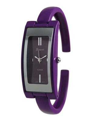 Wholesale purple Metal Cuff Bangle Watch Silver Border Purple Dial Silver Numera