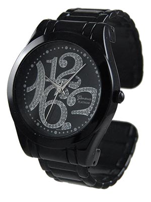 Wholesale black Metal Band Cuff Bangle Watch Black Dial Silver Numerals Hands Sp