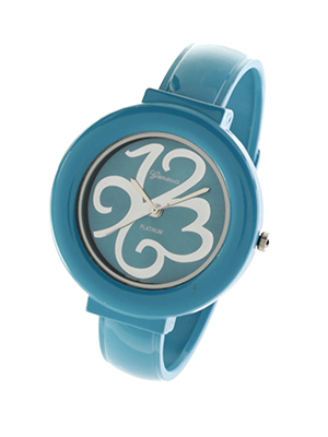 Wholesale blue Metal Band Cuff Bangle Watch Matching Dial Silver Numerals Hands